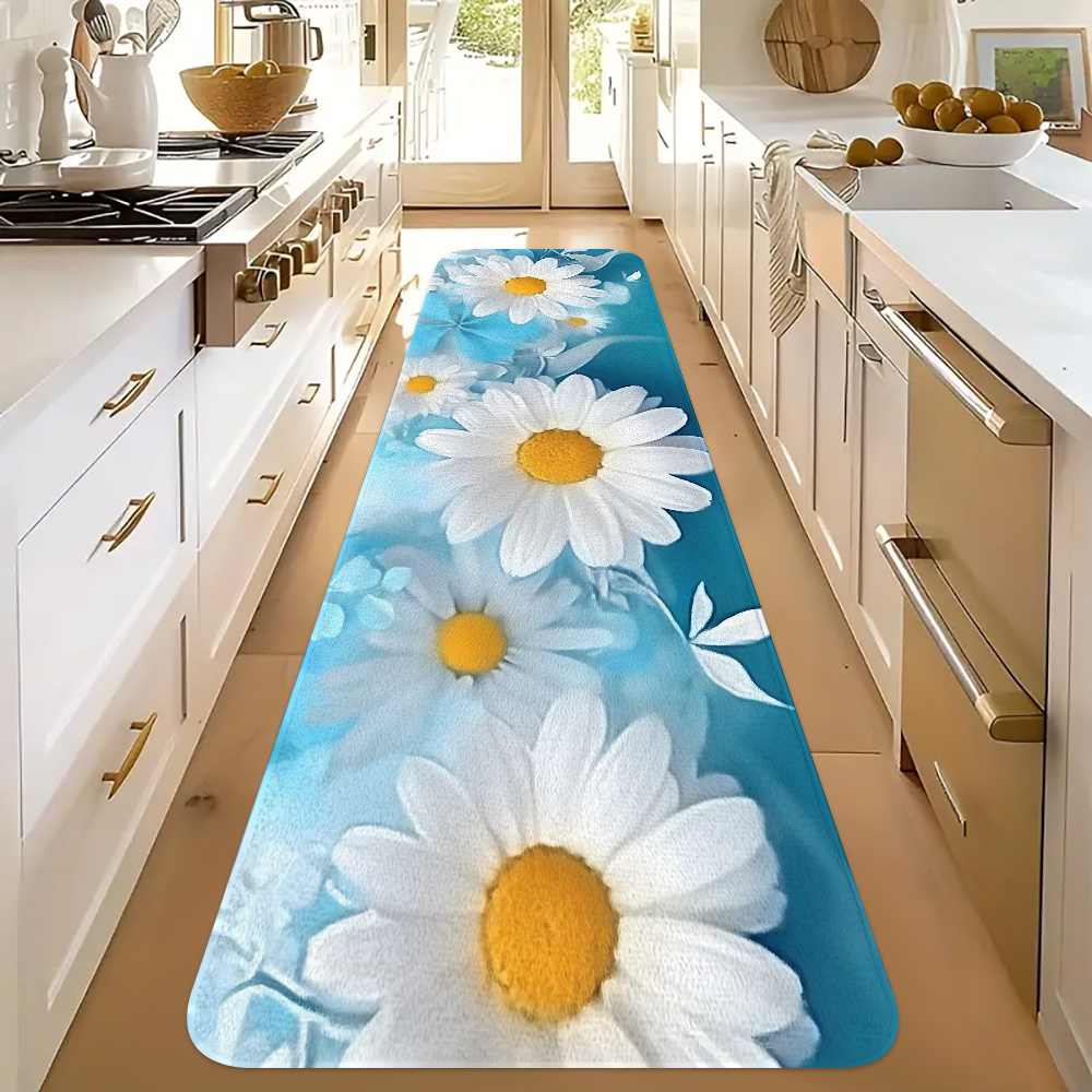 Commercial Kitchen Background - Alfombra de Cocina con Margaritas Blancas