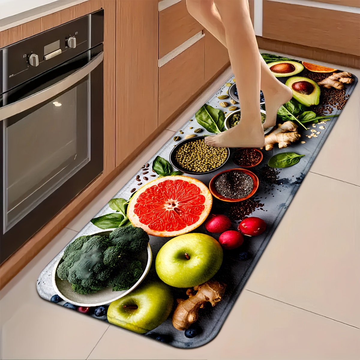 Commercial Kitchen Background - Alfombra Decorativa Realista para Cocina con