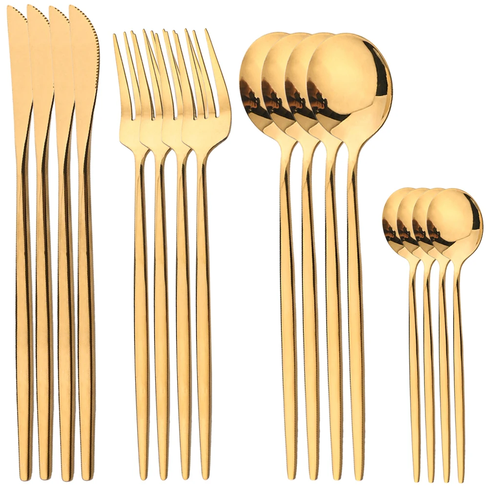Commercial Kitchen Knife Set - Vajilla dorada de 16 Uds., juego